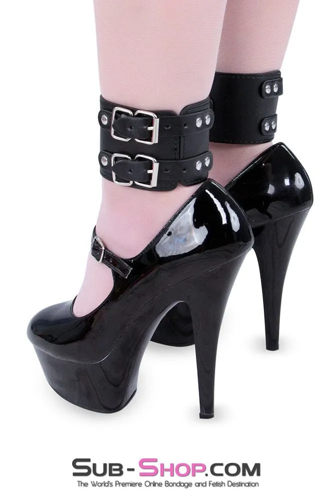 9011M      Black Double Buckle Ankle Cuffs with O-Ring Connection