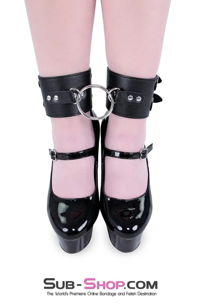 9011M      Black Double Buckle Ankle Cuffs with O-Ring Connection