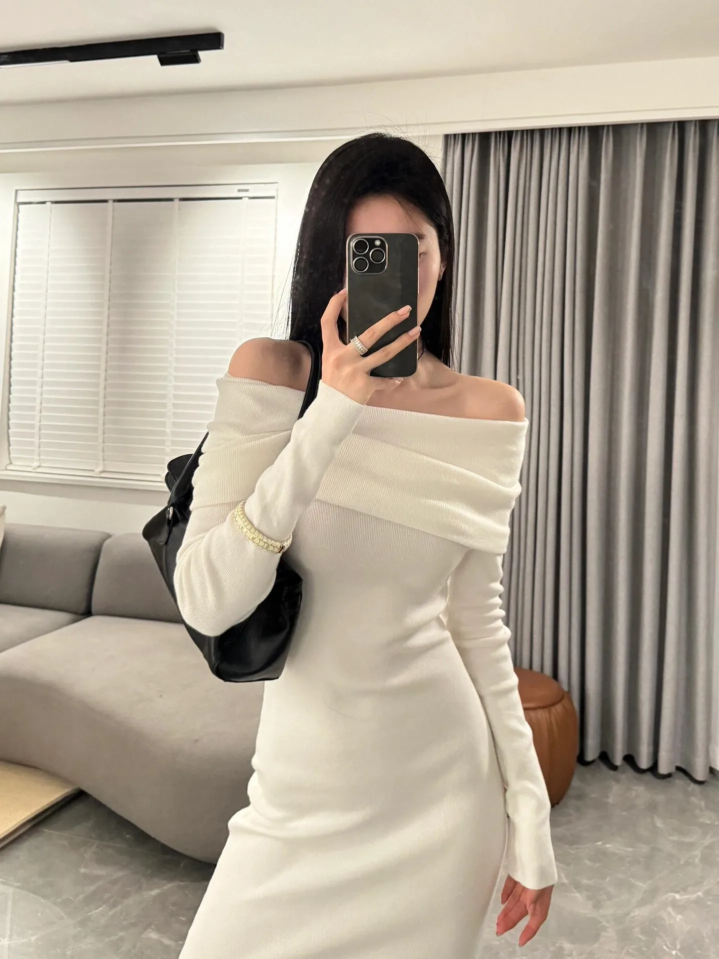 Aiertu long sweater dress outfit Niche Design Sexy off-Shoulder Slim-Fit Sheath Elegant Long Skirt off-Shoulder Bottoming Knitted Dress
