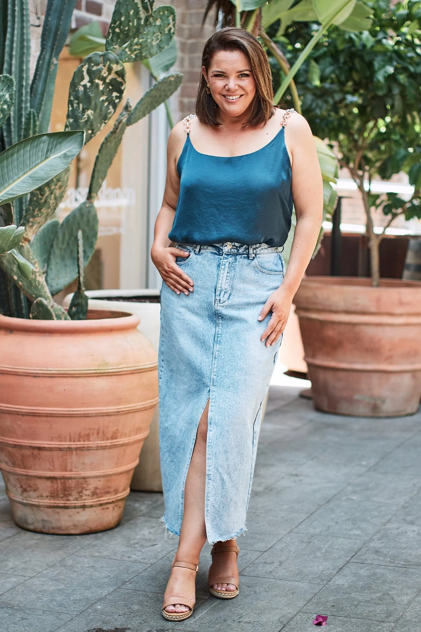 Ana Camisole Top Navy with Chain Straps