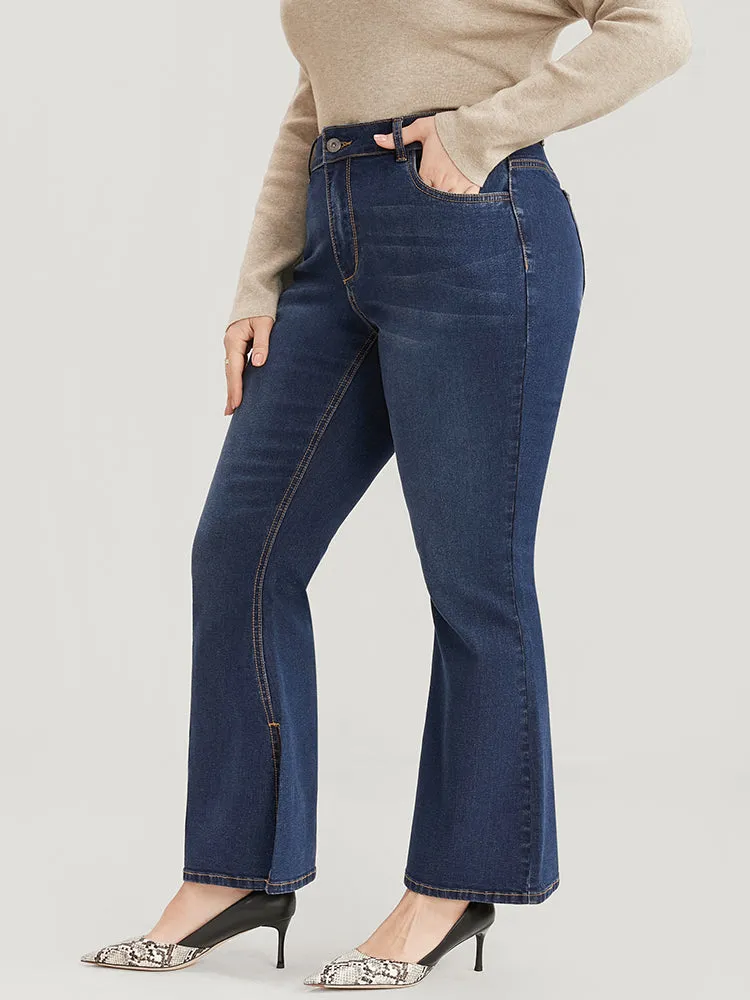 Bootcut Very Stretchy  High Rise Dark Wash Split Hem Jeans