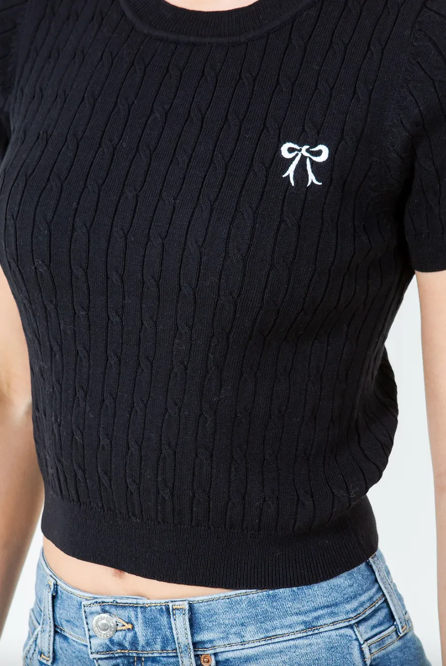 cable knit bow tee