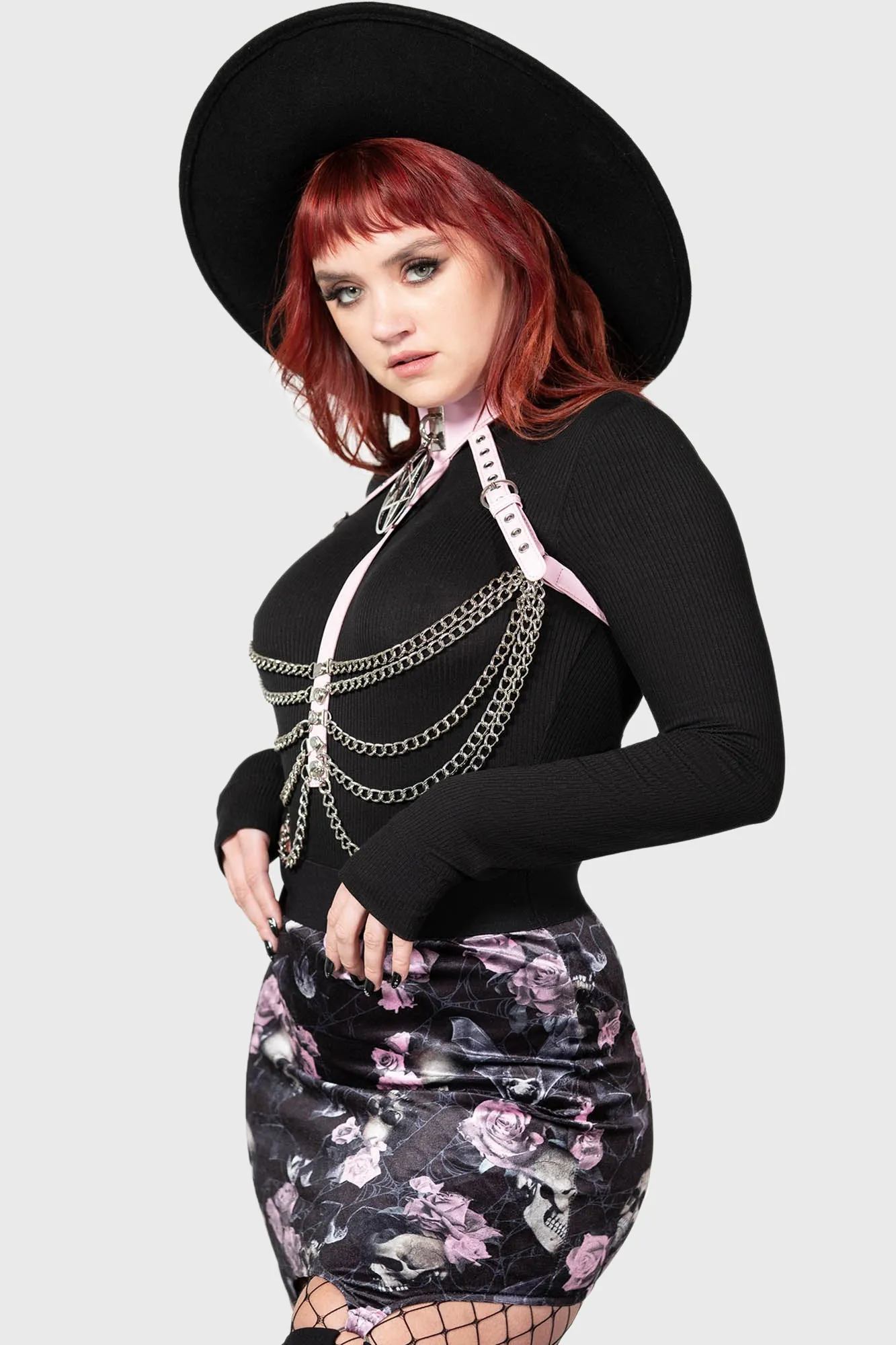 Cassandra Velvet Mini Skirt [BLACK/PINK] - Resurrect