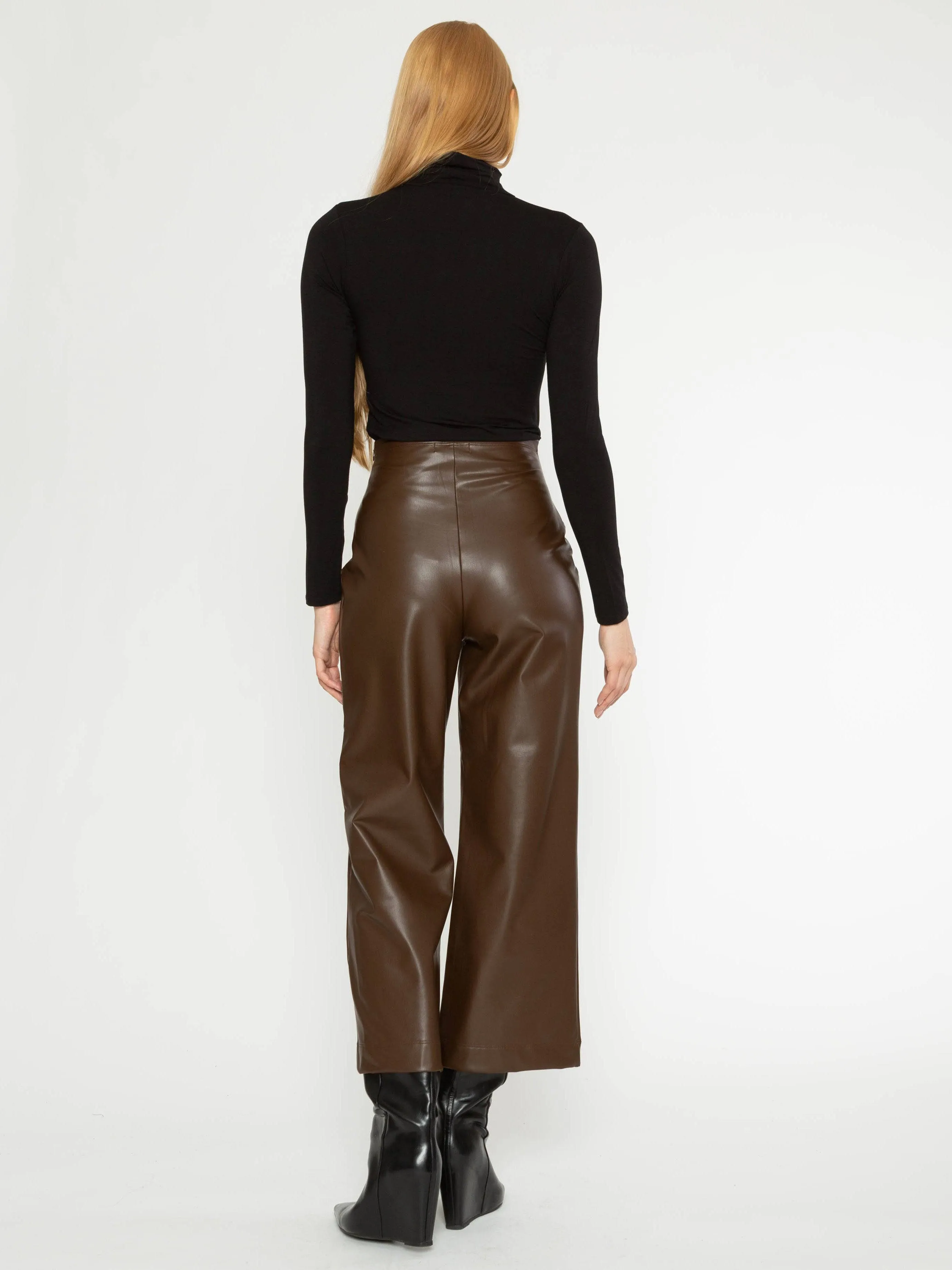 Chocolate Vegan Leather Straight Leg Pant: Cropped