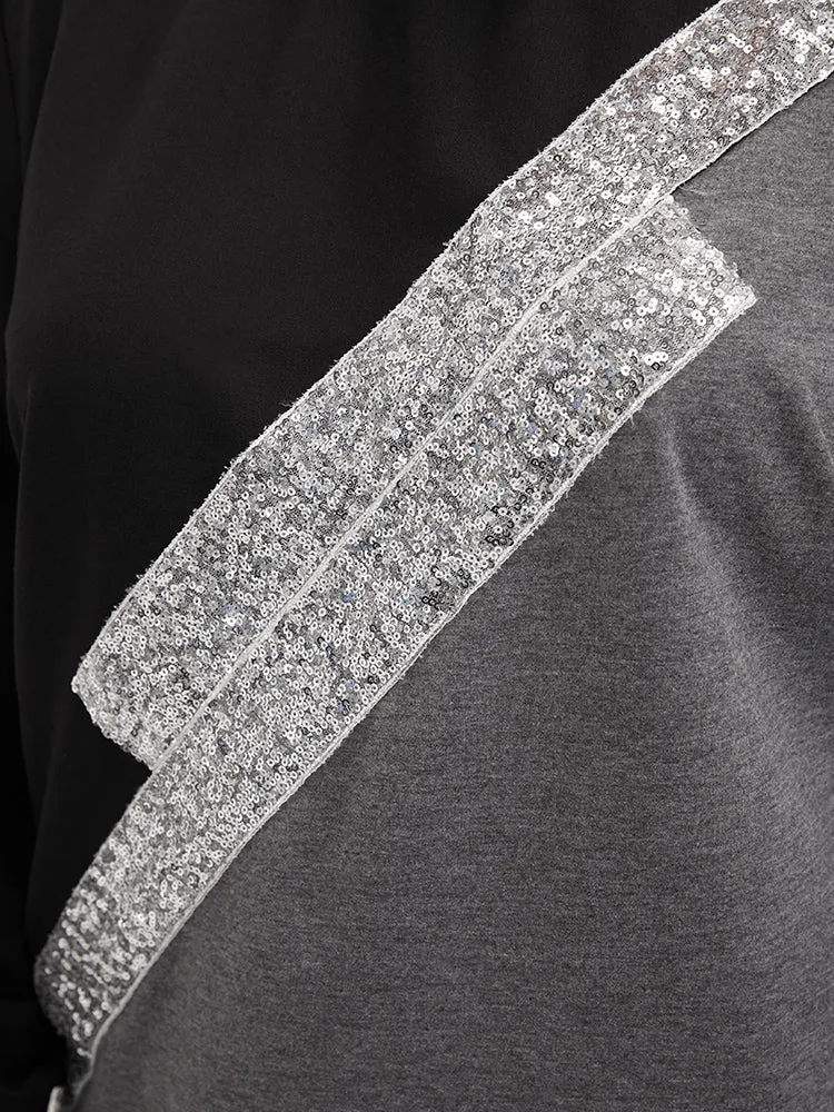 Colorblock Contrast Sequin Drop Shoulder Sweatshirt