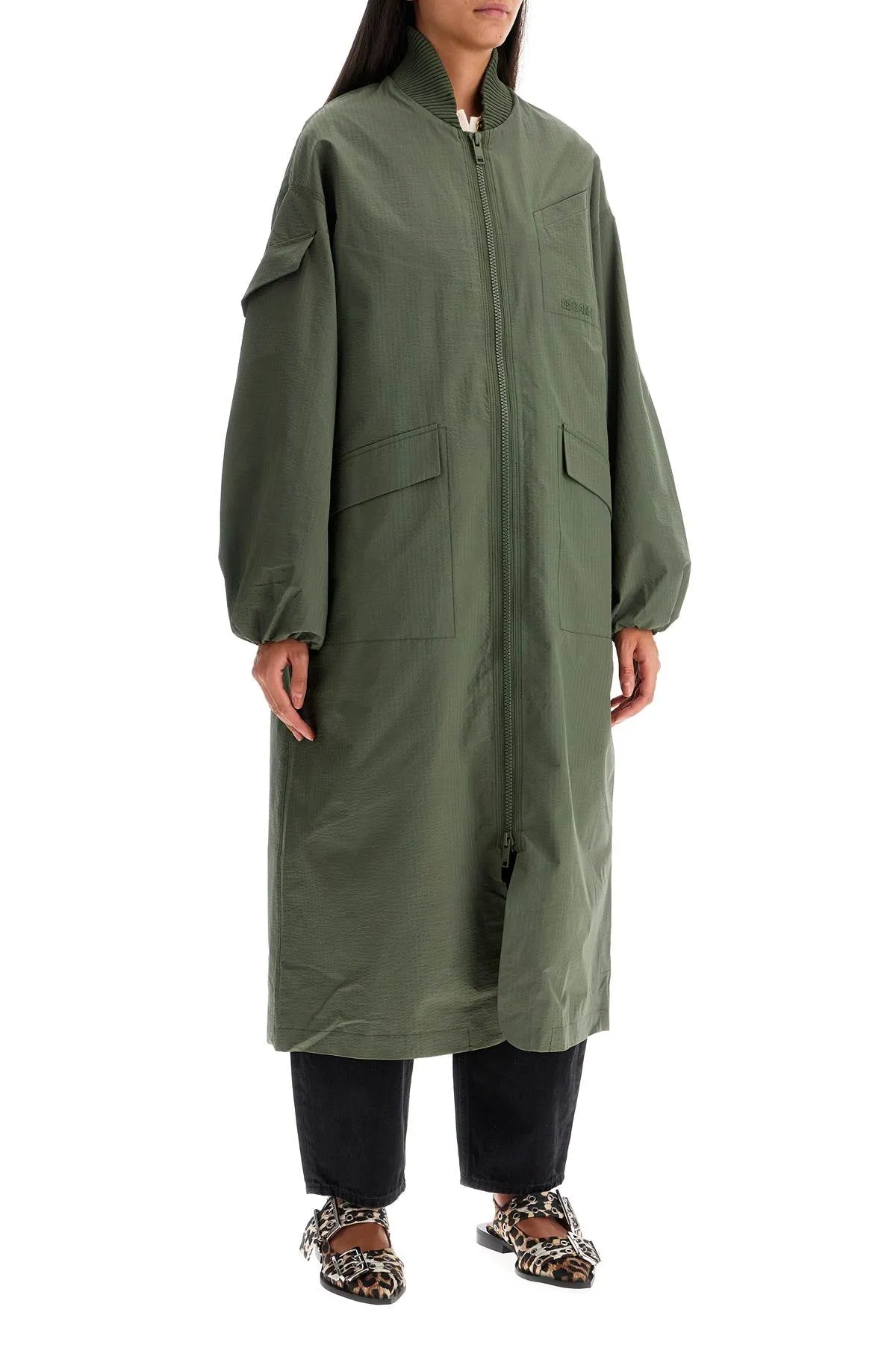GANNI Wide-Cut Long Trench Jacket for Women