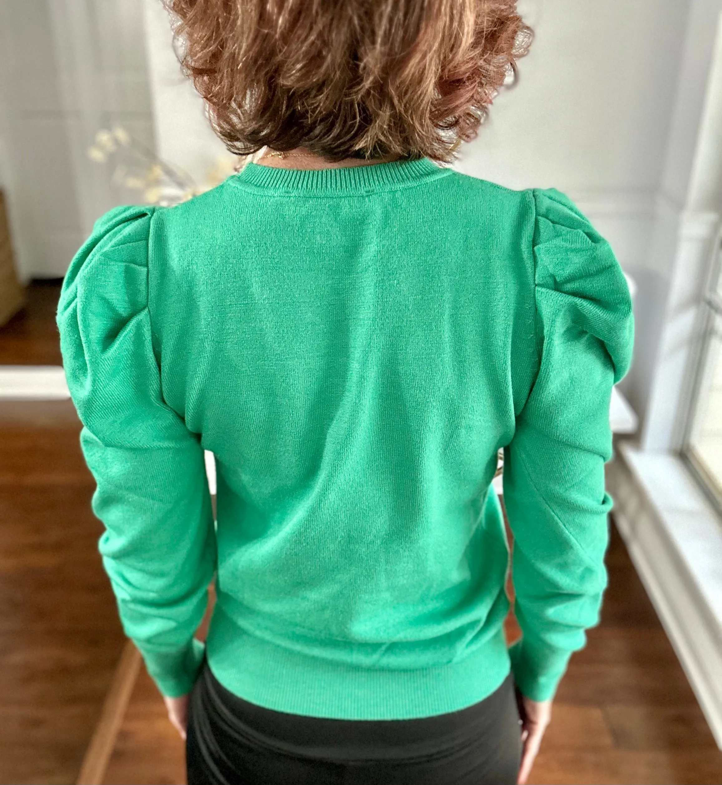 Green puffy Sleeve Sweater