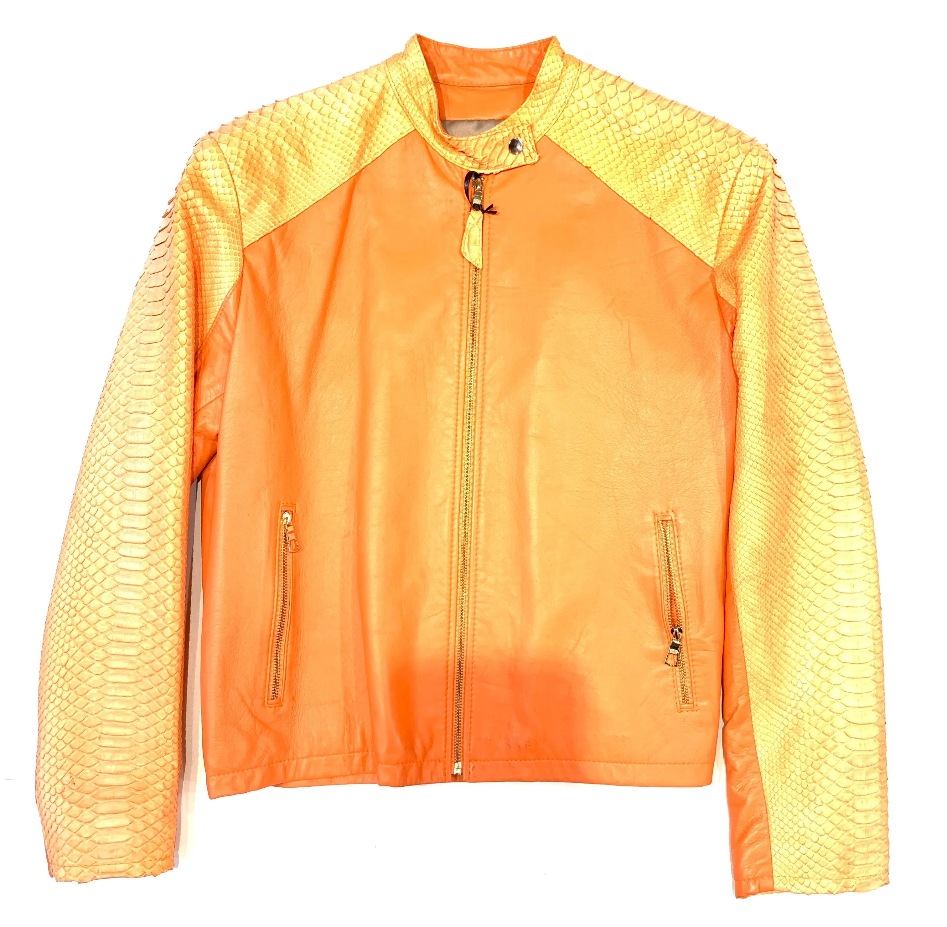 Kashani Orange Full Python Sleeve Bomber Jacket