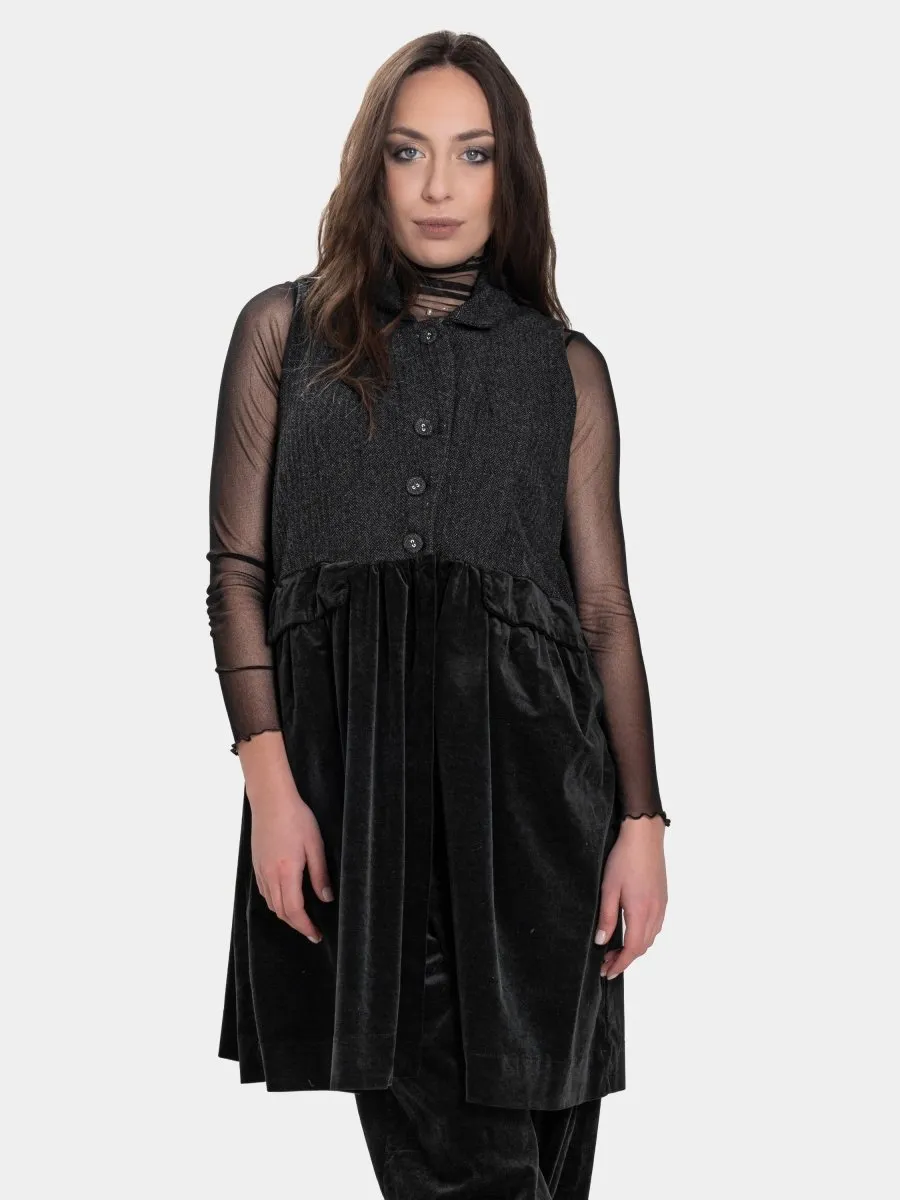 Long Herringbone and Velvet Vest