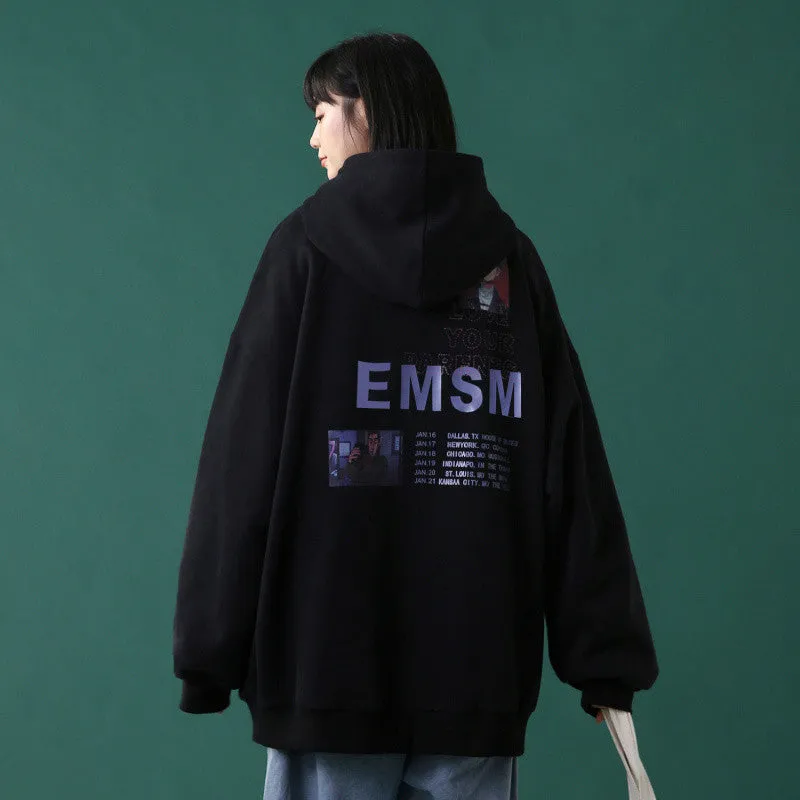 METAVERSMALL Autumn and winter Korean version of Harajuku loose hooded sweater female tide ins student bf wind slimming thickened velvet jacket