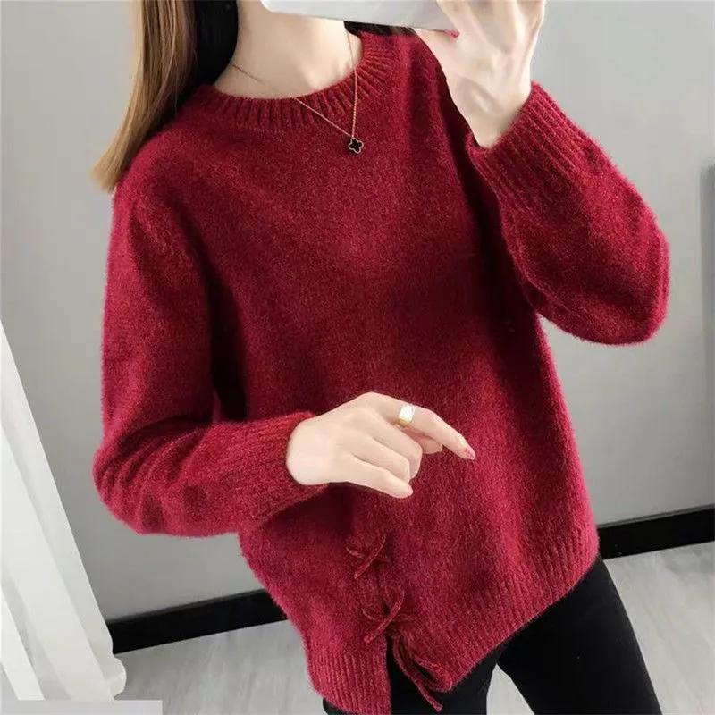 METAVERSMALL Autumn and winter new imitation chenille loose crew neck sweater 2023 Japanese and Korean casual style imitation mink velvet knitted bottoming shirt