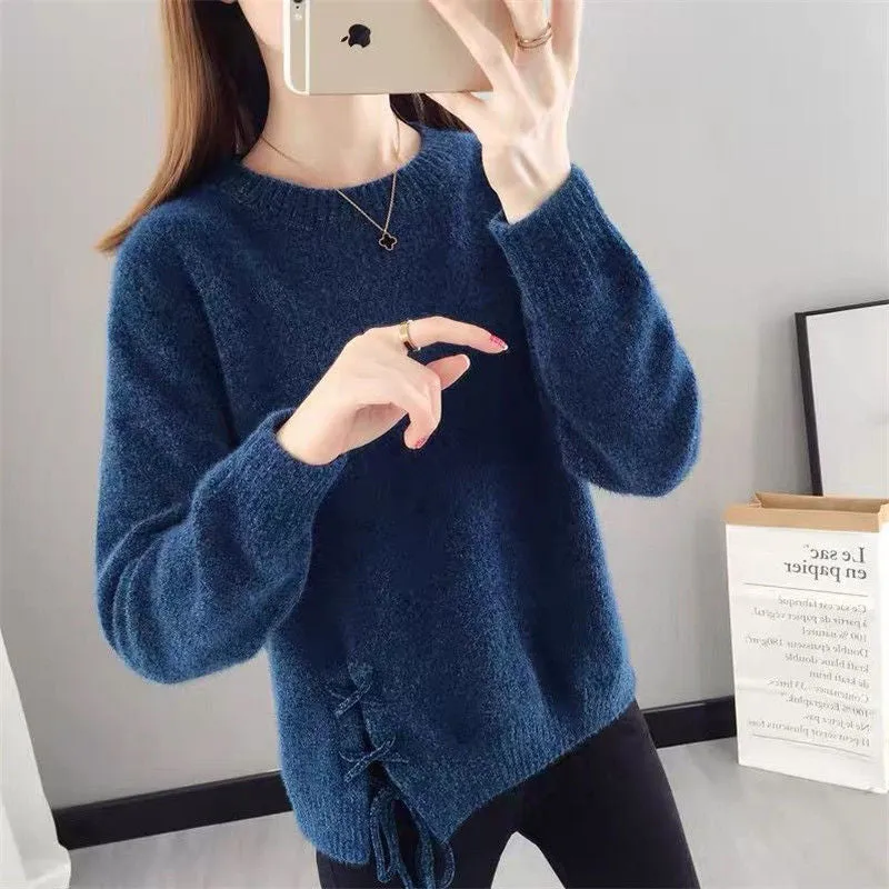 METAVERSMALL Autumn and winter new imitation chenille loose crew neck sweater 2023 Japanese and Korean casual style imitation mink velvet knitted bottoming shirt