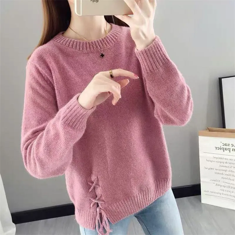 METAVERSMALL Autumn and winter new imitation chenille loose crew neck sweater 2023 Japanese and Korean casual style imitation mink velvet knitted bottoming shirt