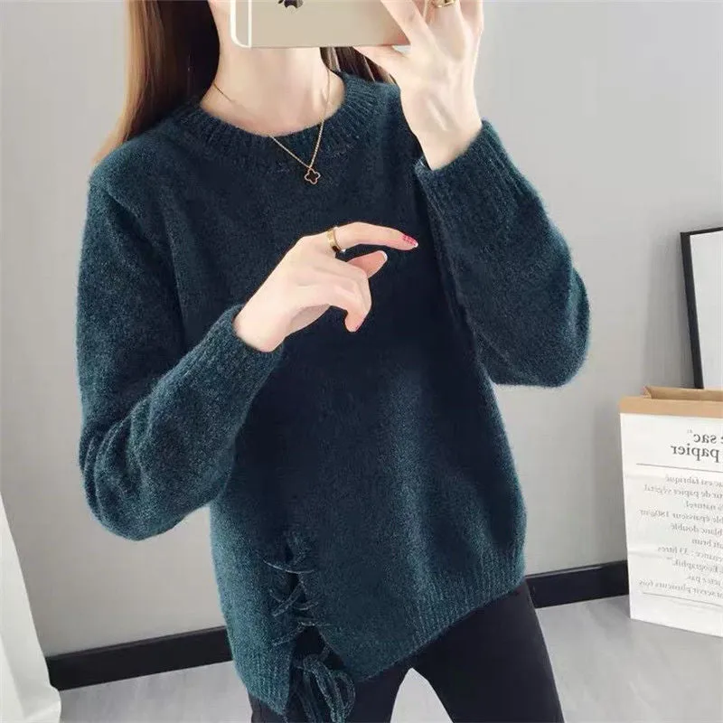 METAVERSMALL Autumn and winter new imitation chenille loose crew neck sweater 2023 Japanese and Korean casual style imitation mink velvet knitted bottoming shirt