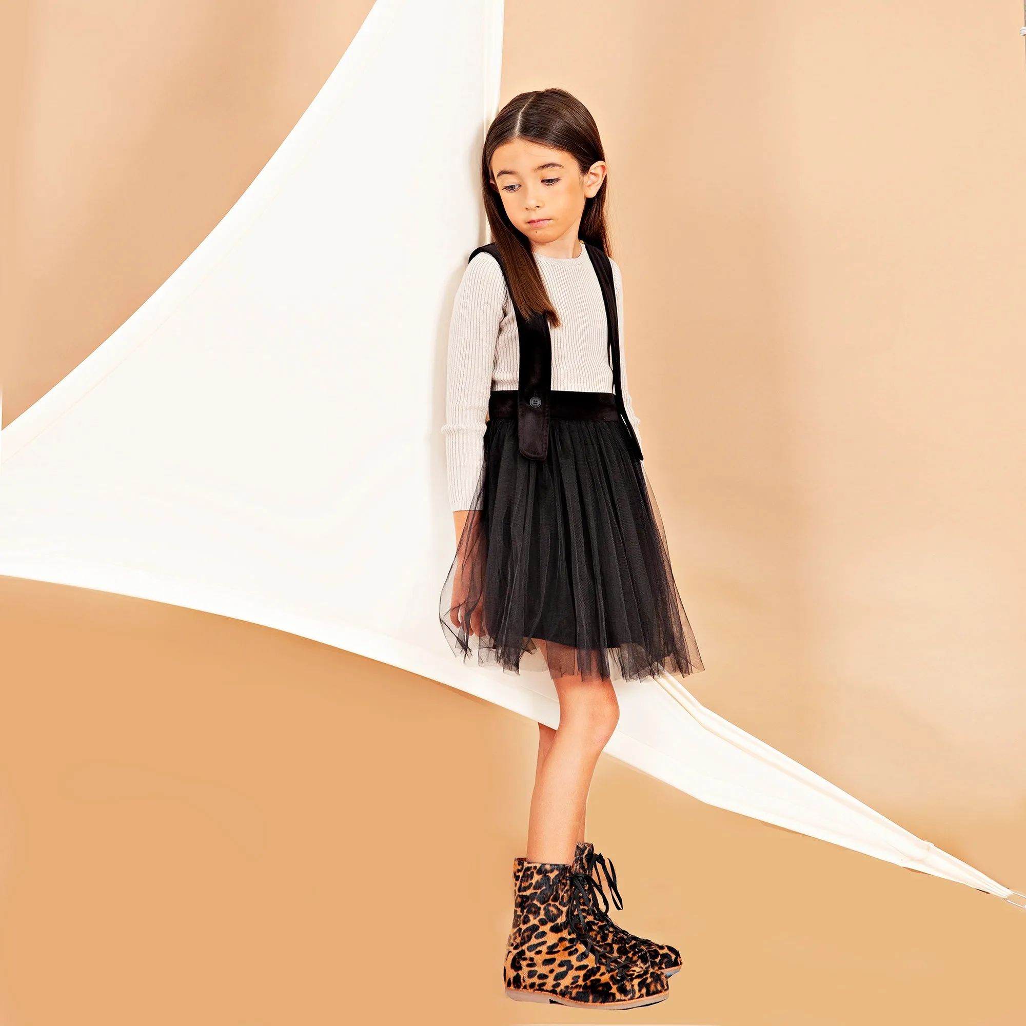 NOVE BLACK TULLE AND VELVET SUSPENDER SKIRT