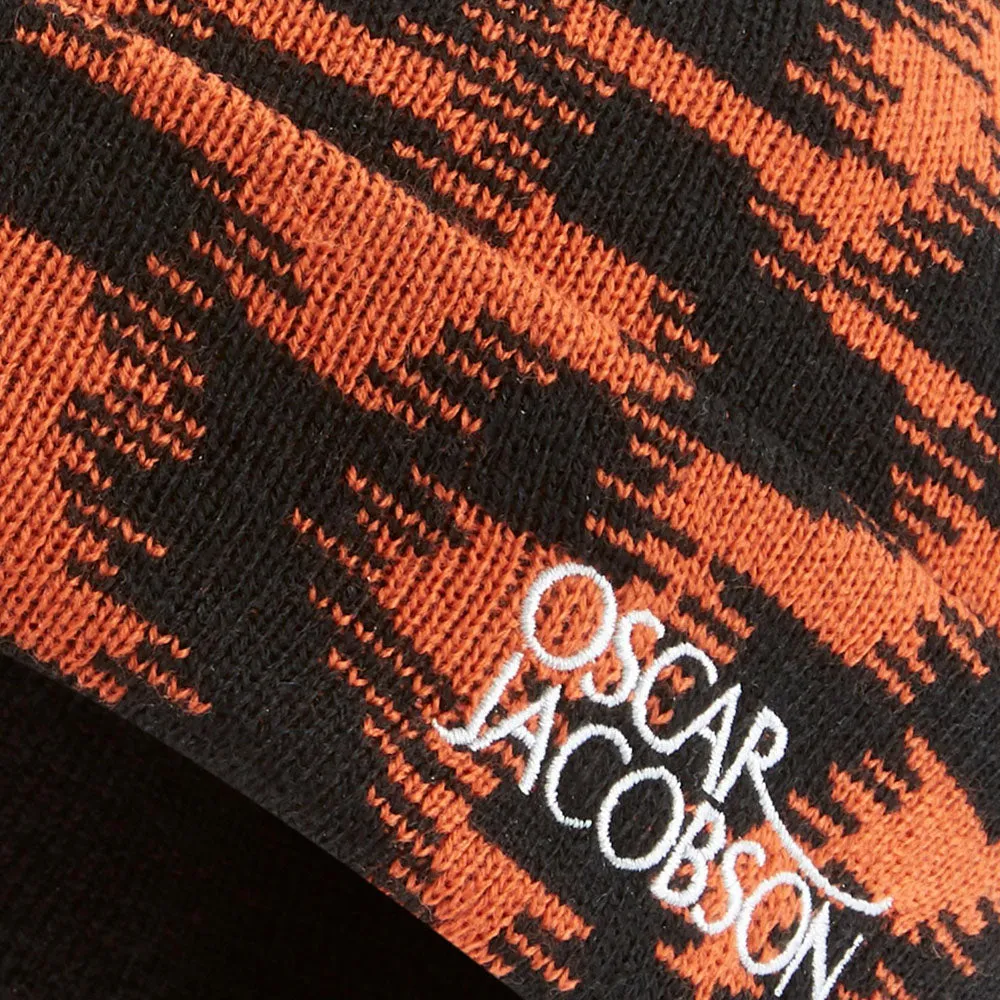 Oscar Jacobson Miller Knitted Bobble Hat - Black/Orange Rust