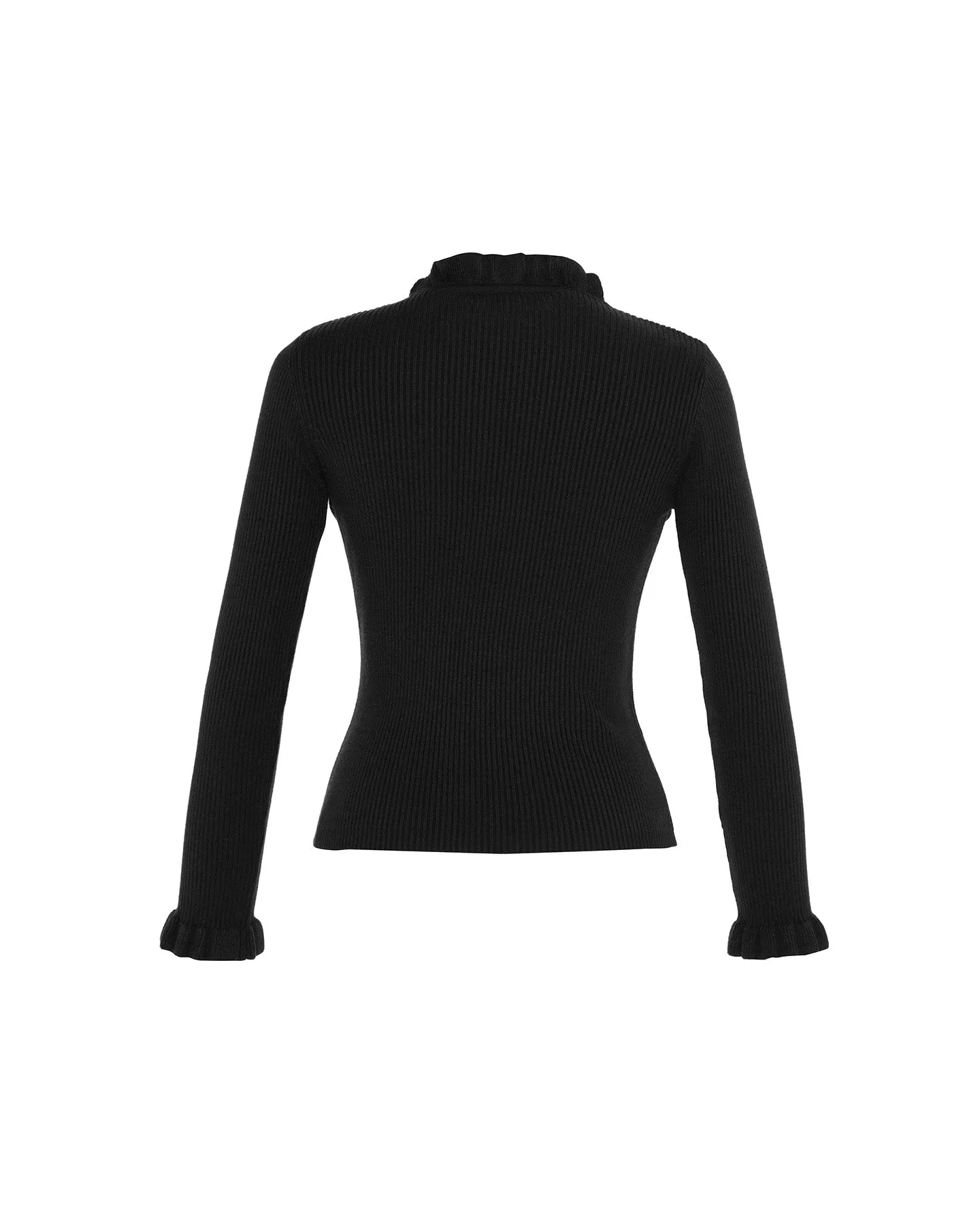 Pallas Rib Knit Ruffle Neck Sweater