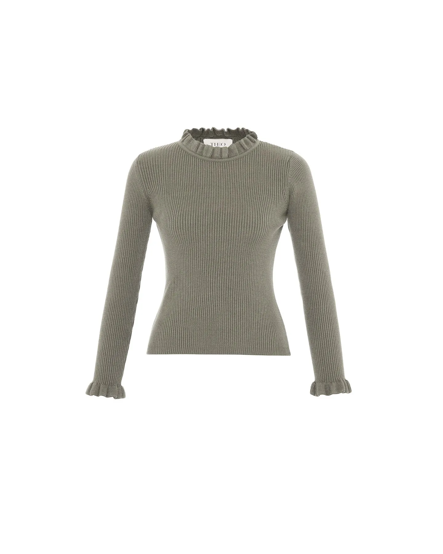 Pallas Rib Knit Ruffle Neck Sweater