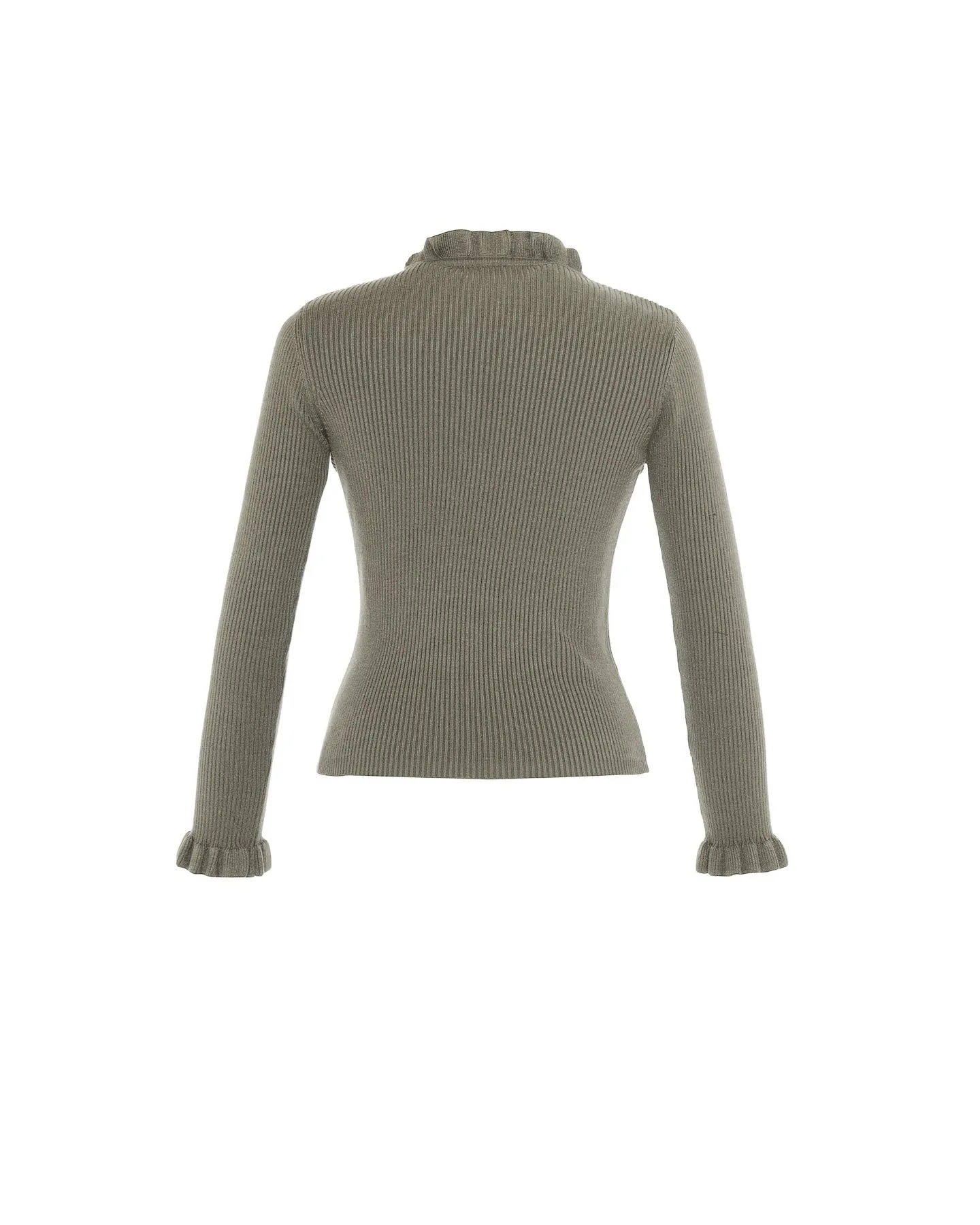 Pallas Rib Knit Ruffle Neck Sweater