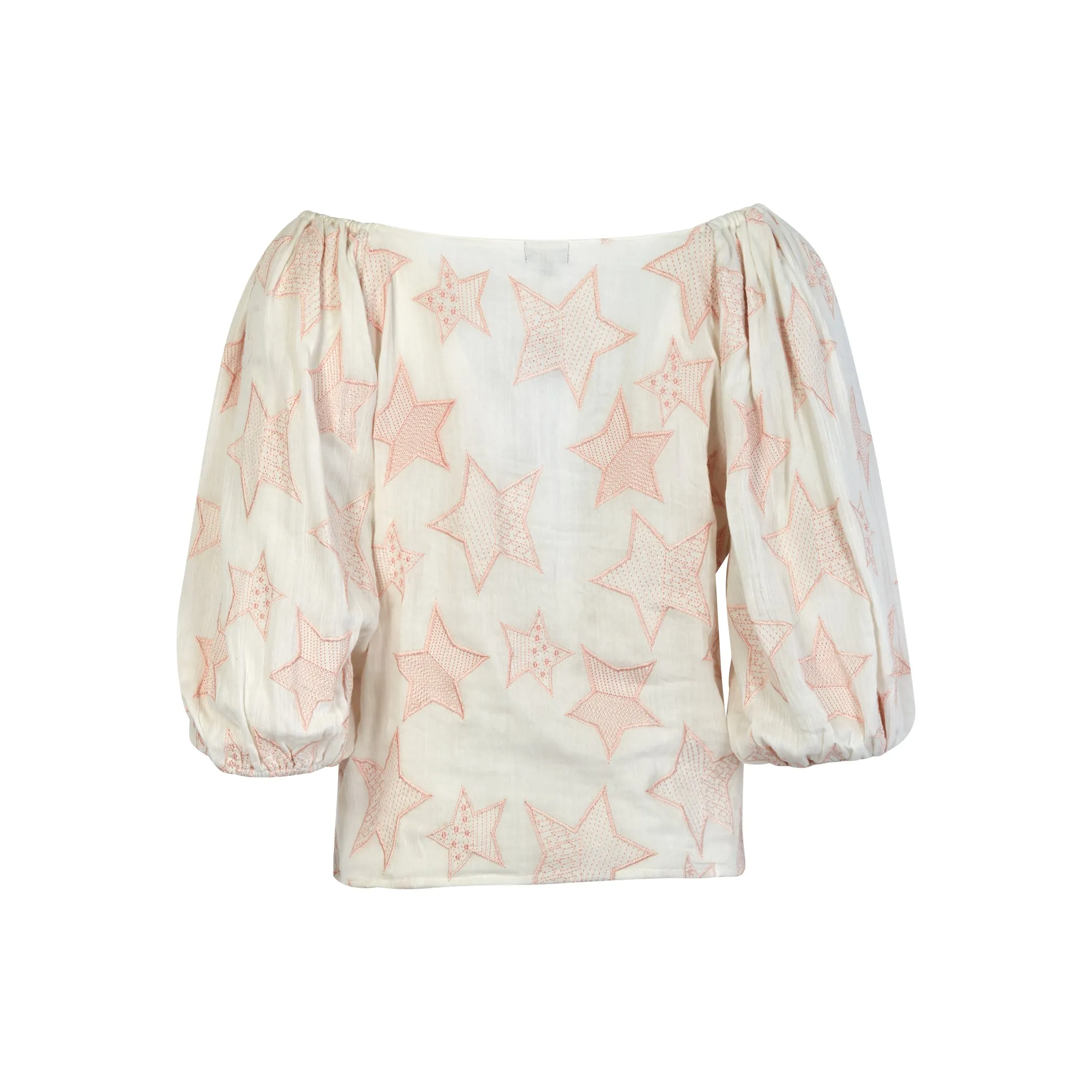 Pam Vneck Ivory gauze Blouse with embroidered stars