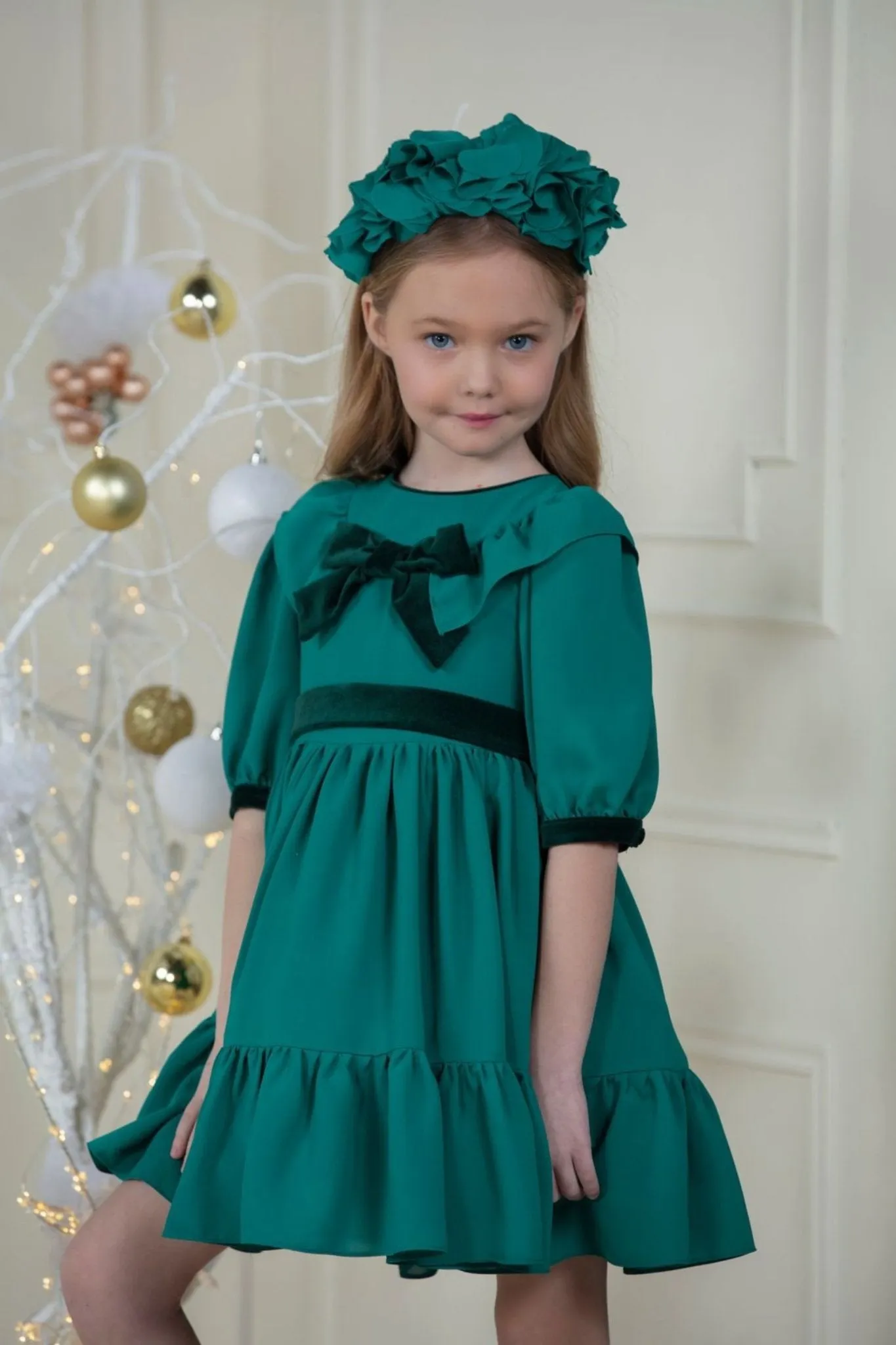 Patachou Girls Green Chiffon & Velvet Dress