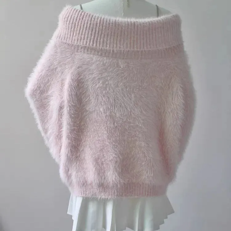 Pink Women’s One-Shoulder Pile Collar Sweater AD21171