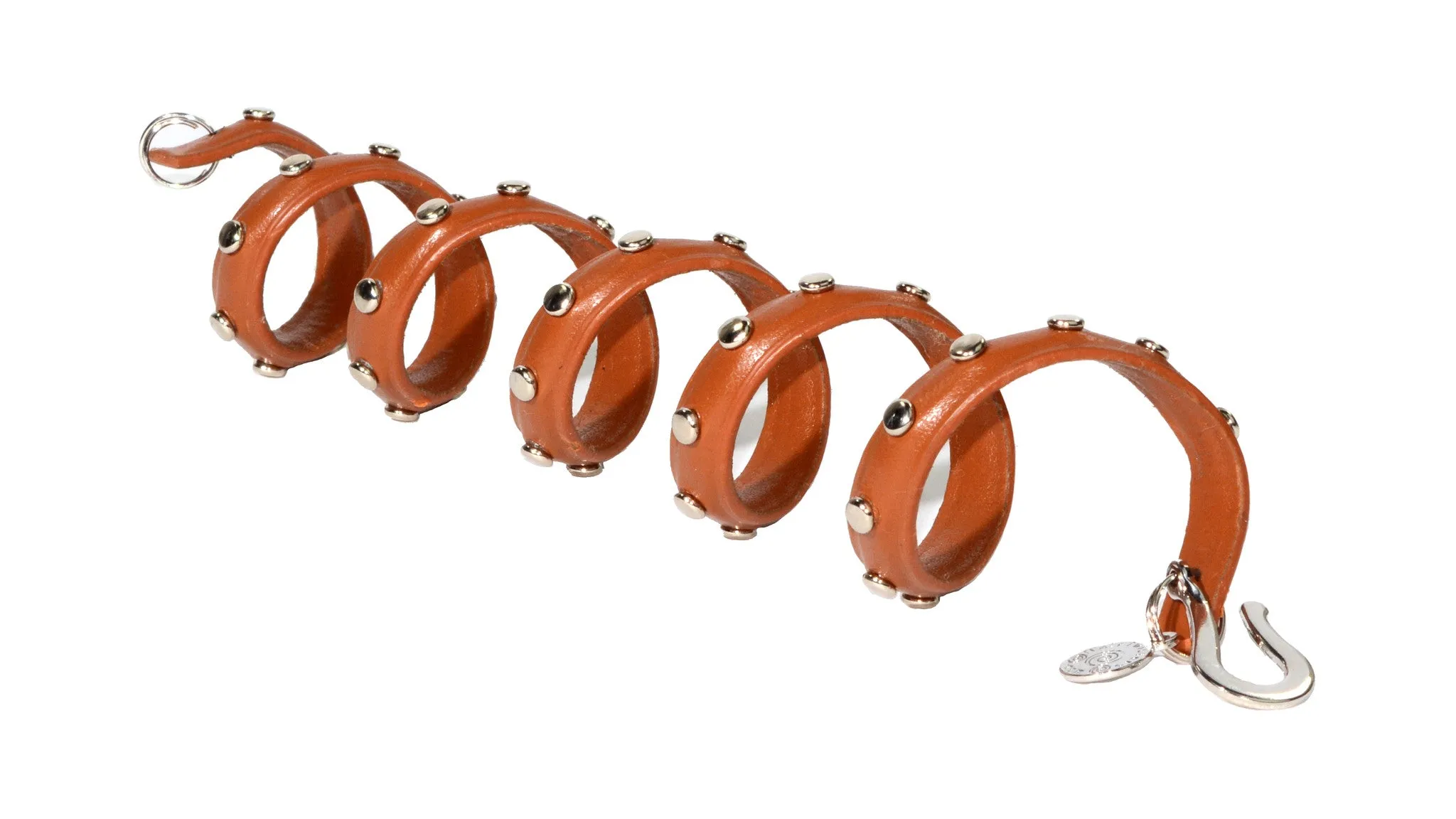 Ponytail Wrap Brown Leather All Rivets - 6 Inch Ponytail Holder