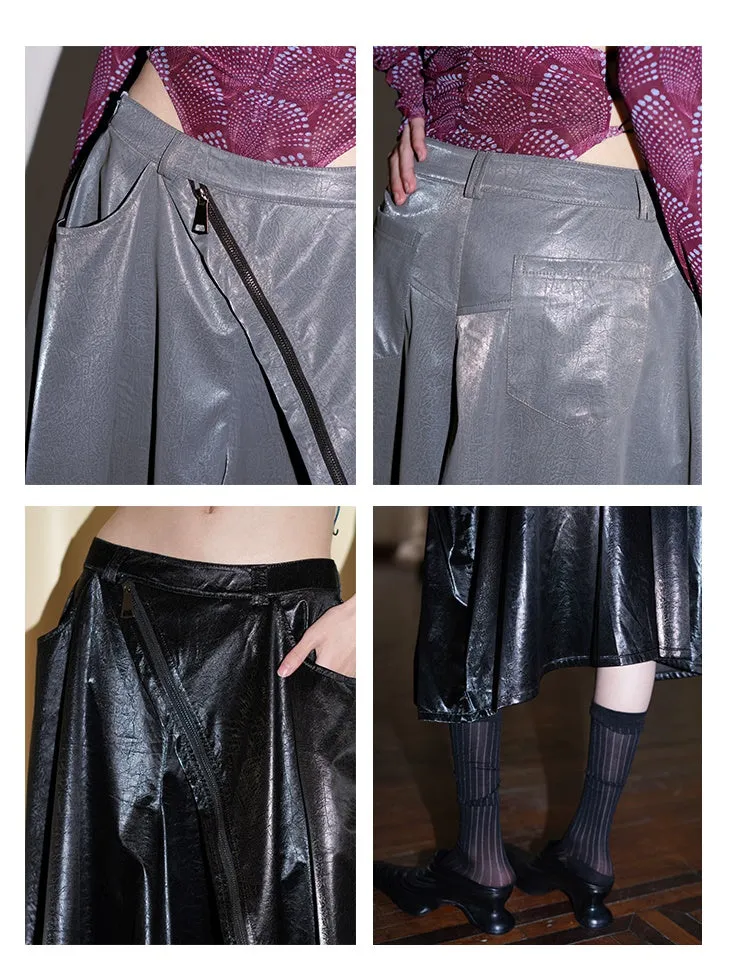 Pu Leather Asymmetrical Wide-leg Culottes