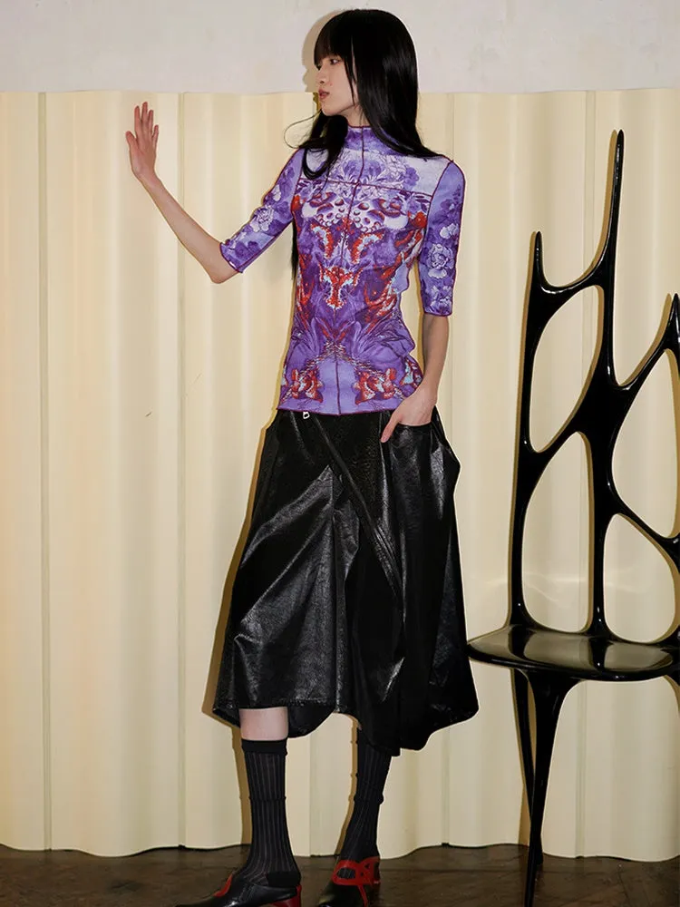 Pu Leather Asymmetrical Wide-leg Culottes