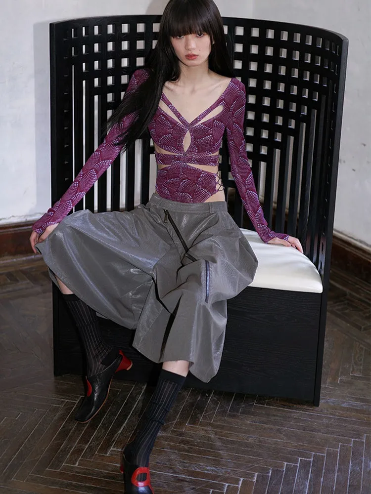 Pu Leather Asymmetrical Wide-leg Culottes