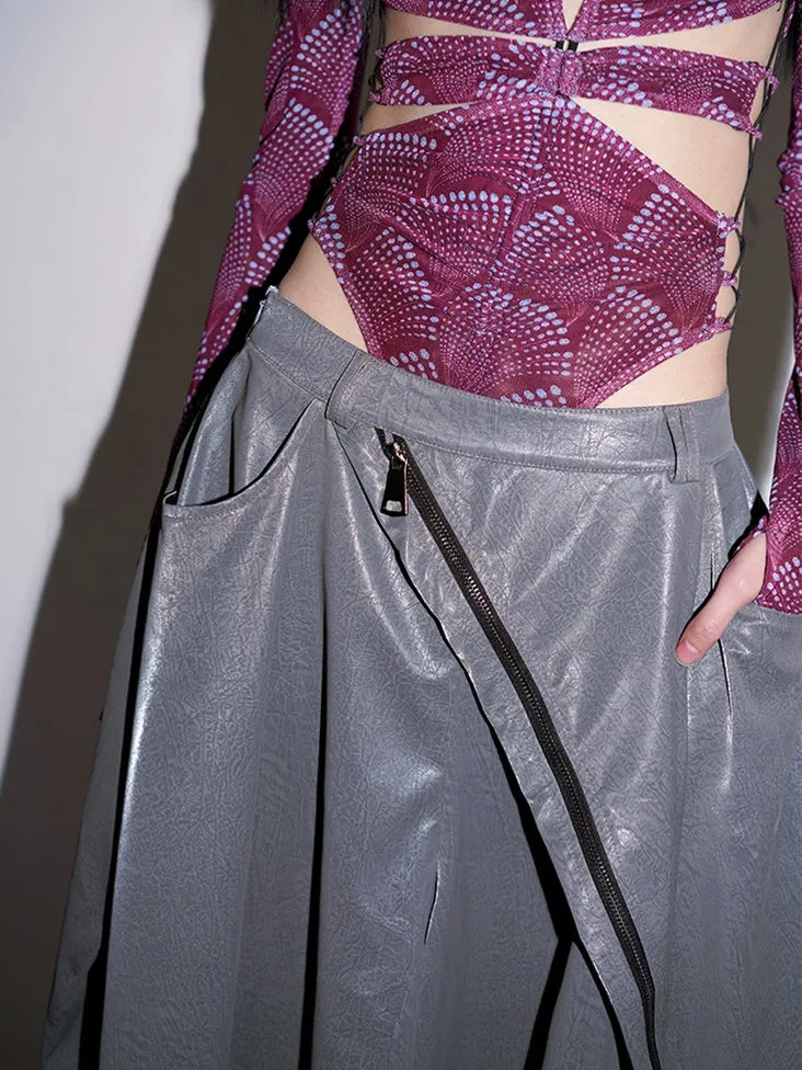 Pu Leather Asymmetrical Wide-leg Culottes