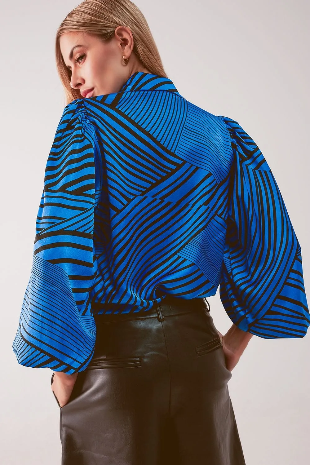 Puff Sleeve Printed Blouse In Blue