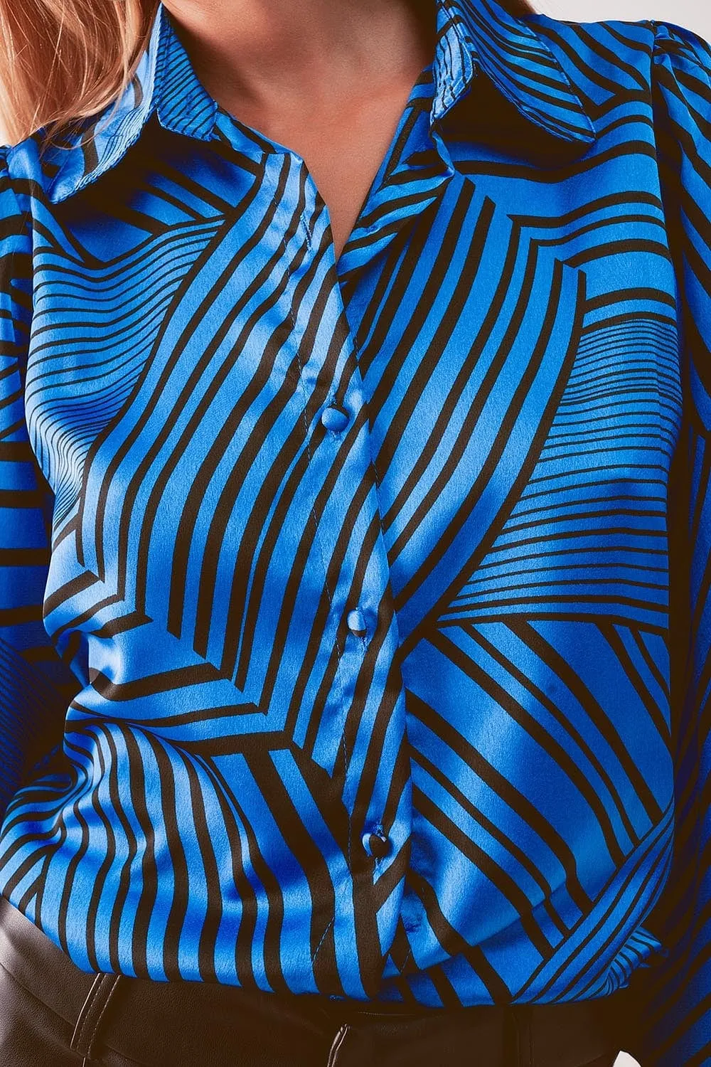 Puff Sleeve Printed Blouse In Blue