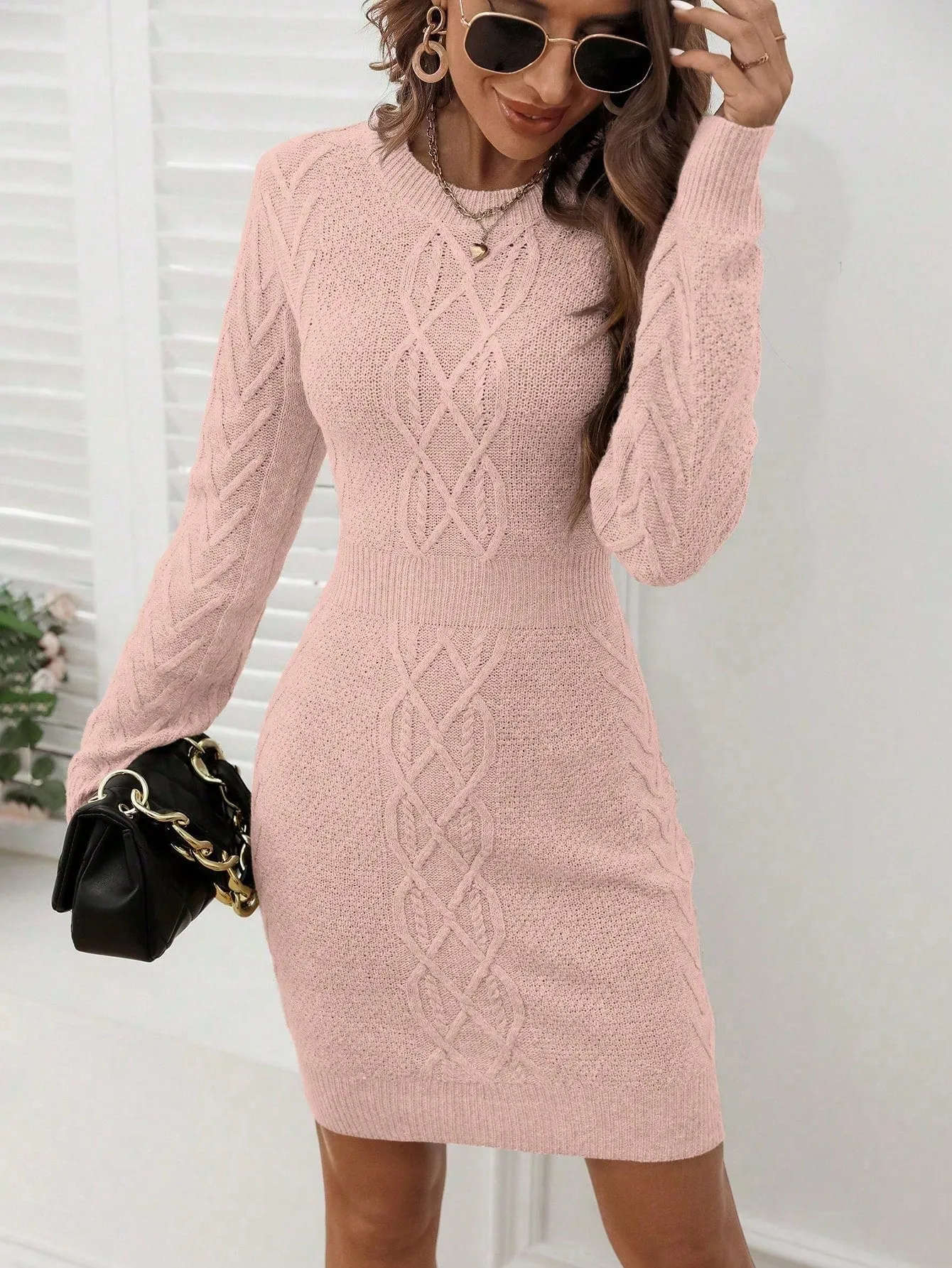Round Neck Bodycon Sweater Dress