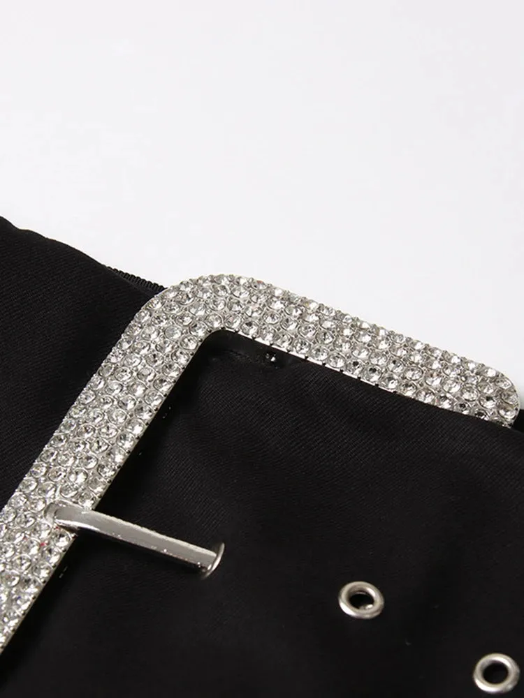 Solid Patchwork Belt Sexy Mini Skirts For Women High Waist Spliced Zipper Temperament A Line Skirt Female Fashion Clothing