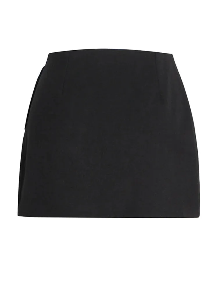 Solid Patchwork Belt Sexy Mini Skirts For Women High Waist Spliced Zipper Temperament A Line Skirt Female Fashion Clothing