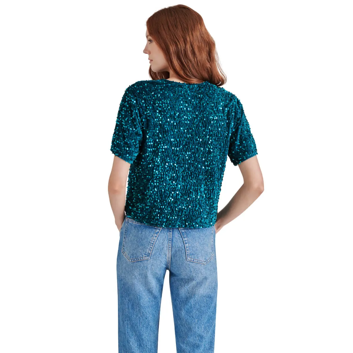 Steve Madden Cressa Sequin Short Sleeve Top