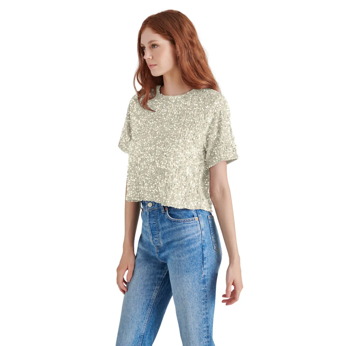 Steve Madden Cressa Sequin Short Sleeve Top