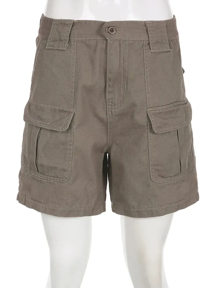 Streetwear Cargo Style Pockets Solid Summer Denim Shorts Women Casual Basic Short Jeans Pants Harajuku Y2K Clothing