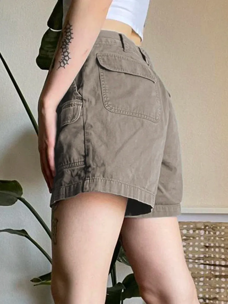 Streetwear Cargo Style Pockets Solid Summer Denim Shorts Women Casual Basic Short Jeans Pants Harajuku Y2K Clothing