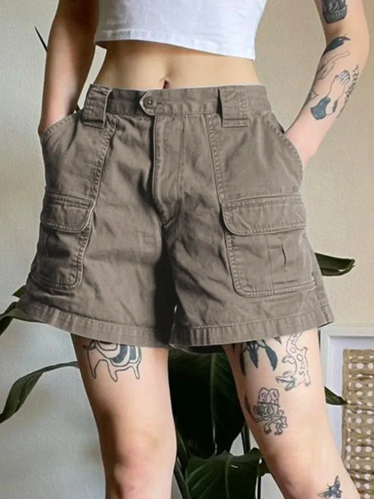Streetwear Cargo Style Pockets Solid Summer Denim Shorts Women Casual Basic Short Jeans Pants Harajuku Y2K Clothing