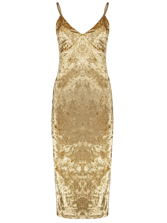 TastyHottie - Cute Strappy Crushed Velvet Midi Pencil Dress