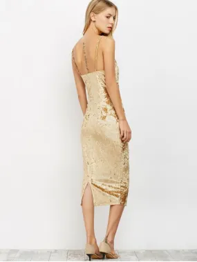 TastyHottie - Cute Strappy Crushed Velvet Midi Pencil Dress