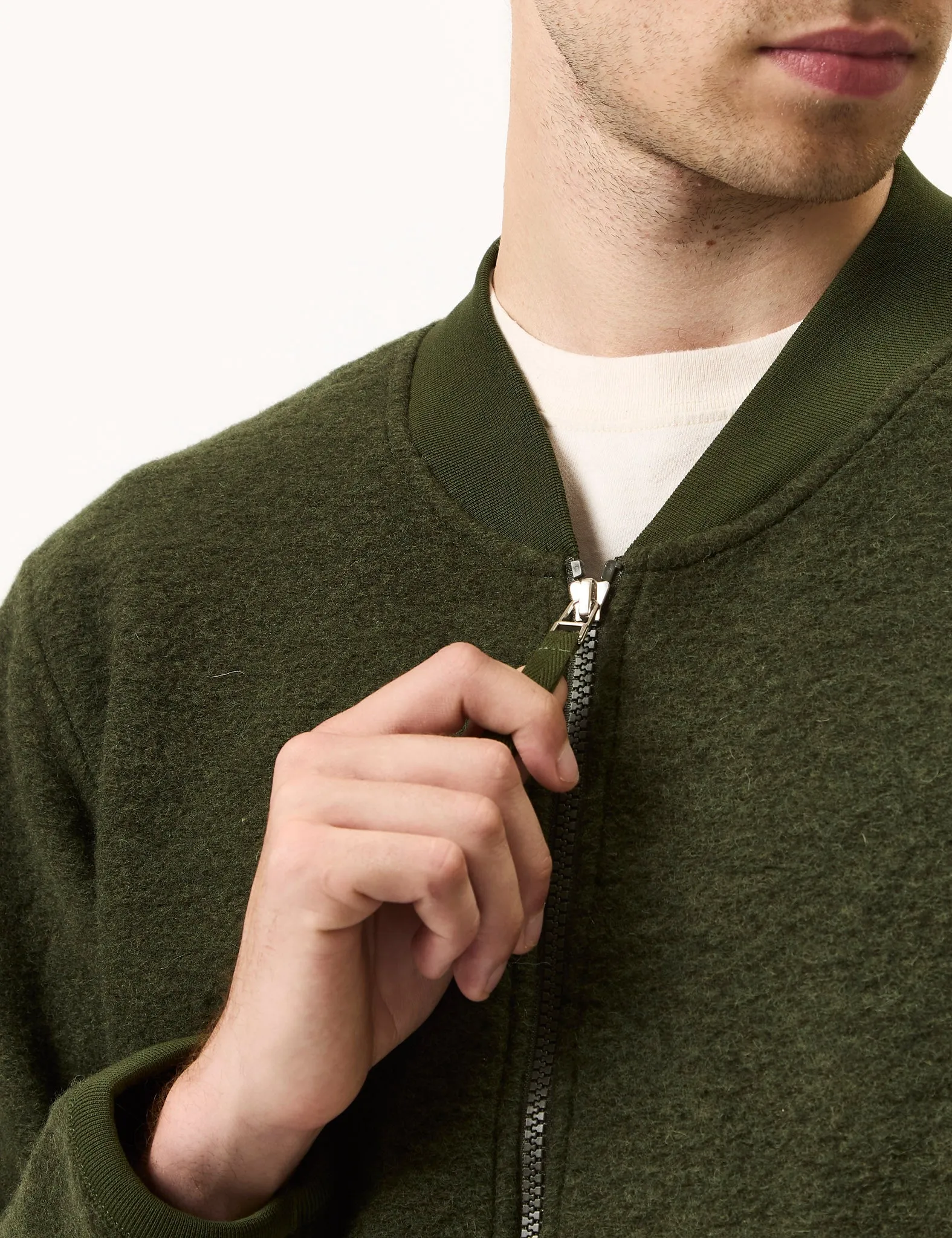 Universal Works Zip Bomber (Wool Fleece) - Olive Green