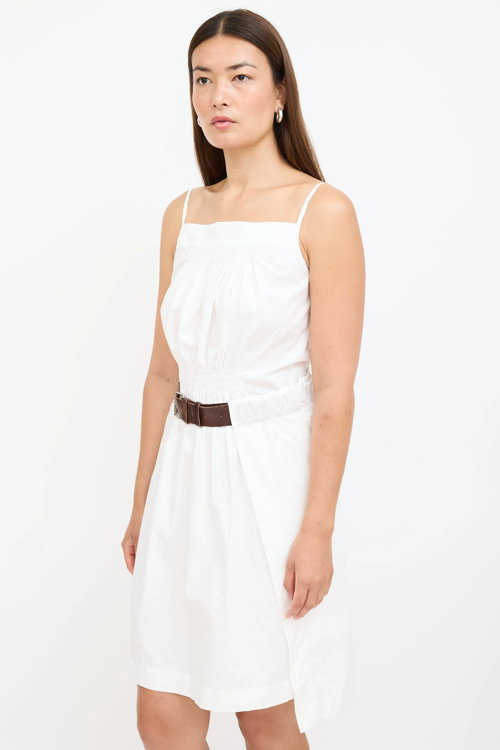 White Cotton Belted Wrap Dress
