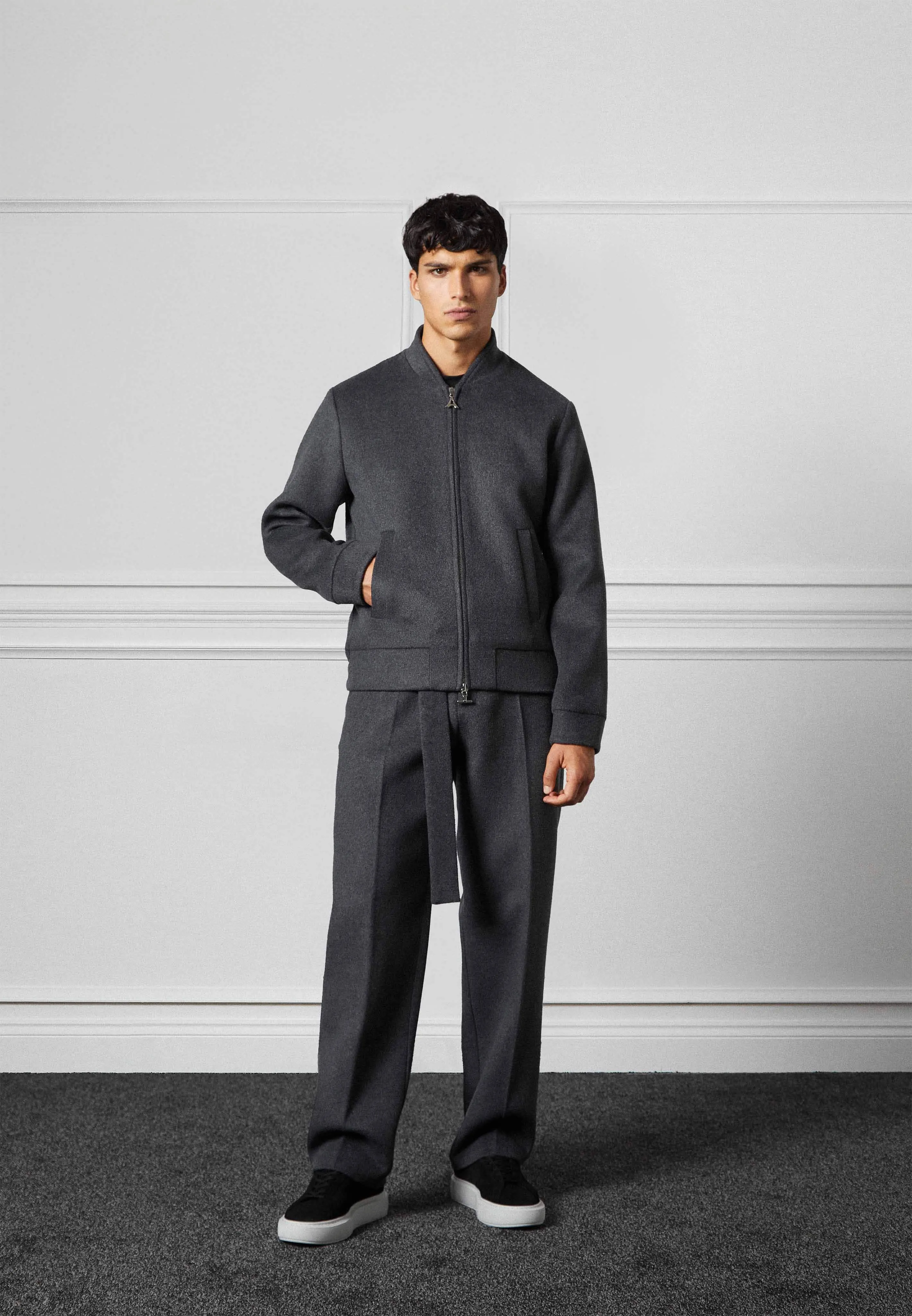 Wool Blend Marl Bomber Jacket - Charcoal Grey
