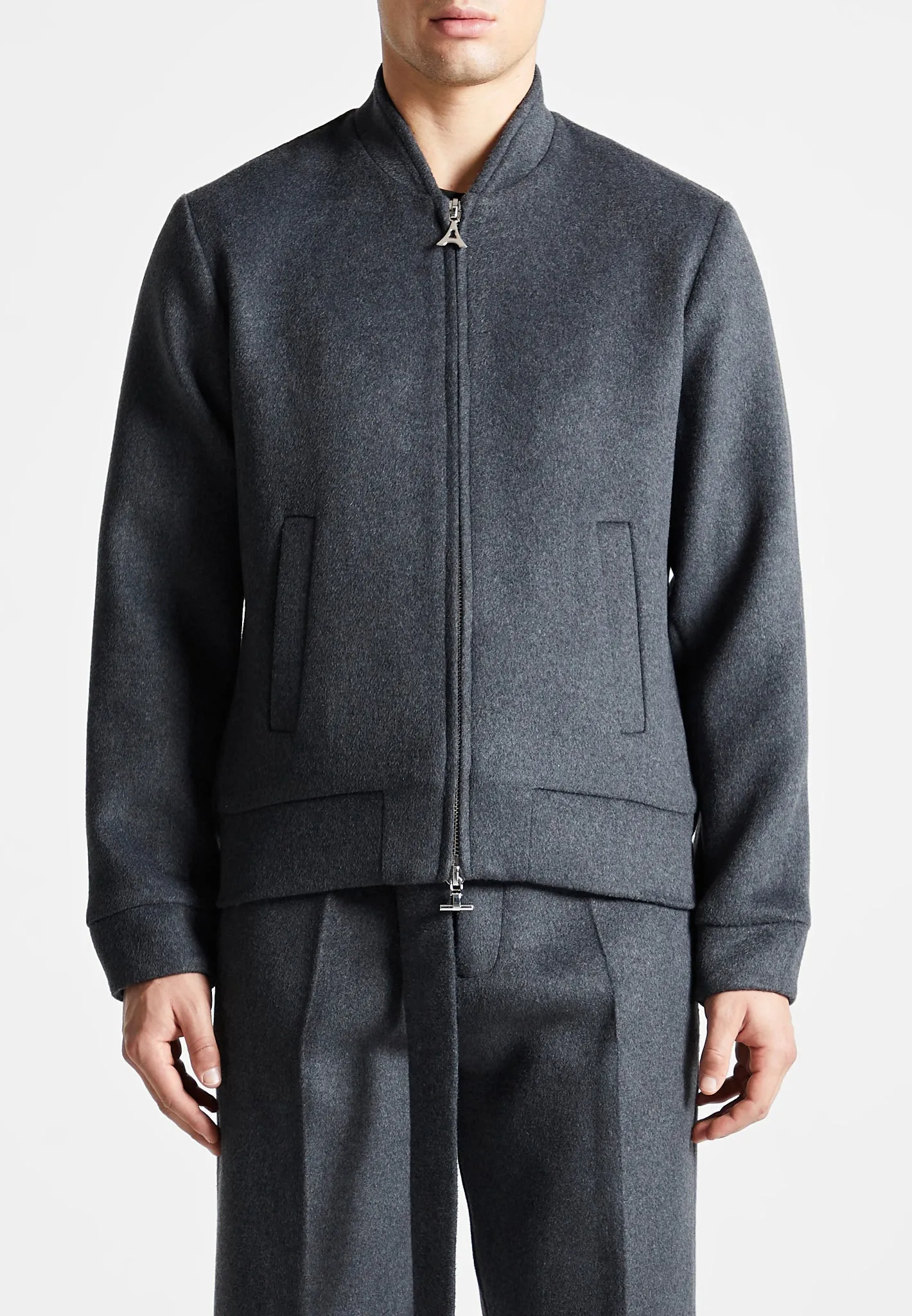 Wool Blend Marl Bomber Jacket - Charcoal Grey