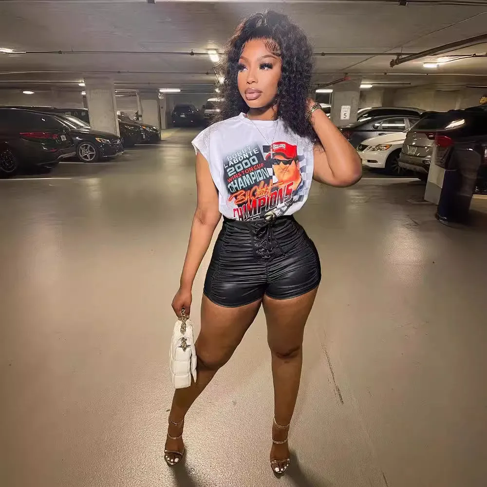 XIANGTUIBAO  Cross-Border E-Commerce Source Factory 2022 New Women's Shorts Fashion Pleated High Waist PU Leather Shorts